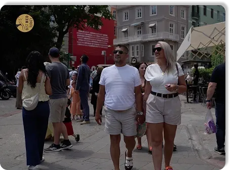 Patients walking through the streets of Istanbul on a city tour
