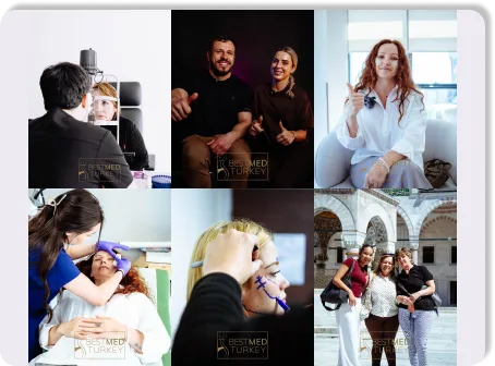 Six photographs from the shoots: consultations, treatments, the team and patients out in Istanbul